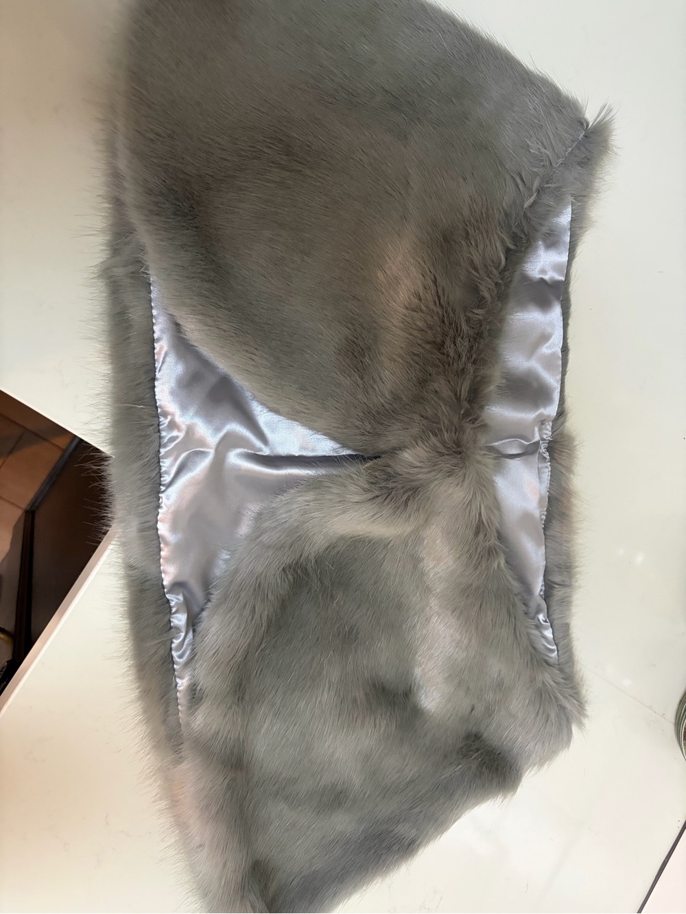 Grey Faux Fur Stole with Satin Lining